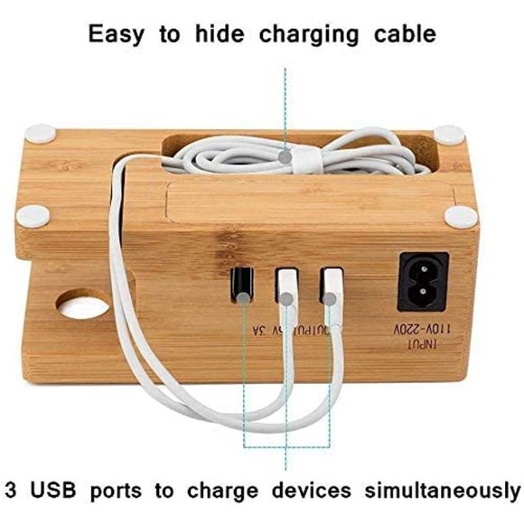 AICase Bamboo Wood USB Charging Station, Desk Stand Charger, 3 USB Ports 3.0 Hub - Picture 6 of 12